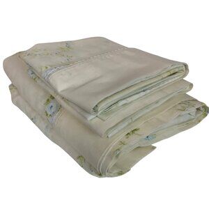 Vintage Dantrel Muslin Double Full Sheet Set 2 Standard Shams White Blue Floral